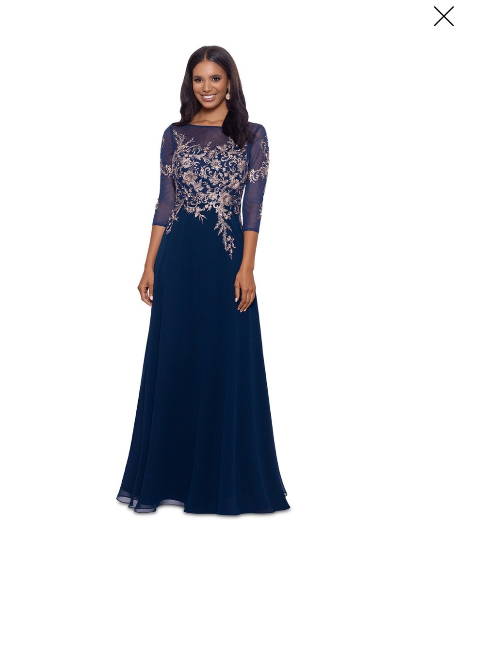 Betsy and Adam Navy Floral Embroidered A-Line Maxi Dress
